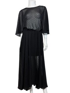 MIKUTA Black Sheer Swiss Dot Kimono Sleeve Maxi Dress Size M NWT